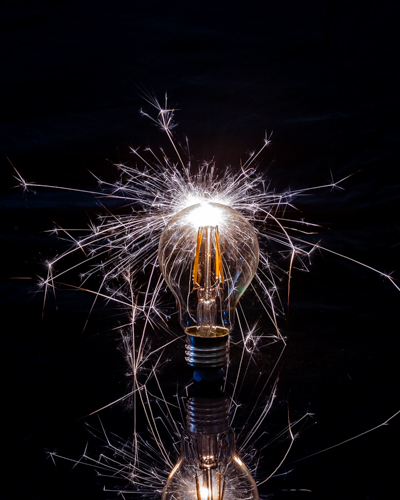 Sparkler behind bulb